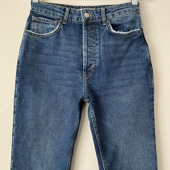 Free People Jeans Blue Slit Released Hem Hidden Button Fly 27 - Picture 8 of 11